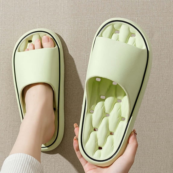 OOOUM Hollow Drainage Eva Slide Slippers Open Toe On Sandals Quick Dry Non Bathroom Shower Indoor Home Shoes Green US:7