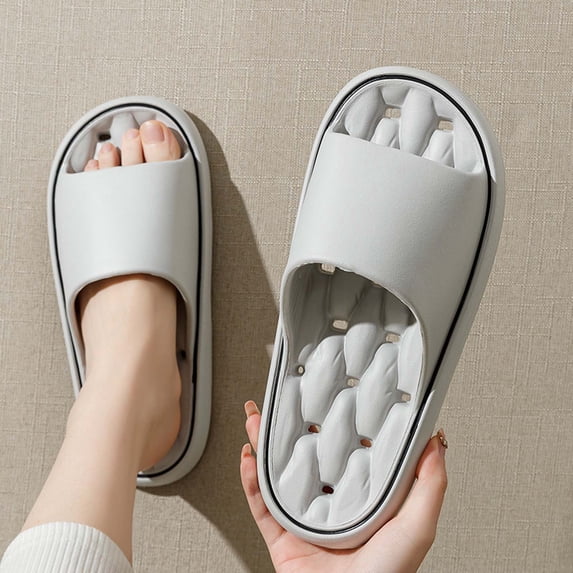 OOOUM Hollow Drainage Eva Slide Slippers Open Toe On Sandals Quick Dry Non Bathroom Shower Indoor Home Shoes Grey US:10