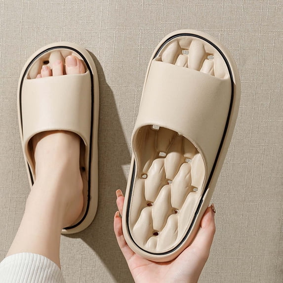 OOOUM Hollow Drainage Eva Slide Slippers Open Toe On Sandals Quick Dry Non Bathroom Shower Indoor Home Shoes Khaki US:10