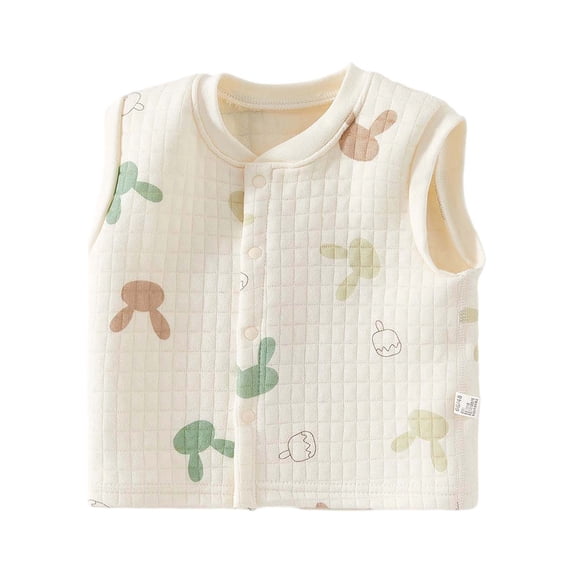 OOOUM Infant Cotton Vest Crowneck Button Down Sleeveless Waistcoat Cute Cartoon Print Lightweight Outfits Beige 3-6 Months