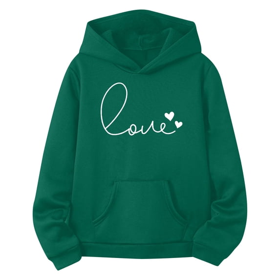 OOOUM Kids 2 Piece Sweatsuits Sets Long Sleeve Letter Prints Warm Hoodie Pullover Tops Sets Fashionable Casual Clothing Sets For Kids Dark Green 8-9 Years