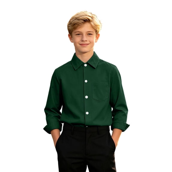 OOOUM Kids Button Down Shirt Collared Front Pocket Regular Fit Top School Formal Unisex Dress Shirt,10-11 Years