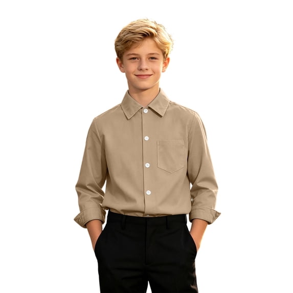OOOUM Kids Button Down Shirt Collared Front Pocket Regular Fit Top School Formal Unisex Dress Shirt,13-14 Years