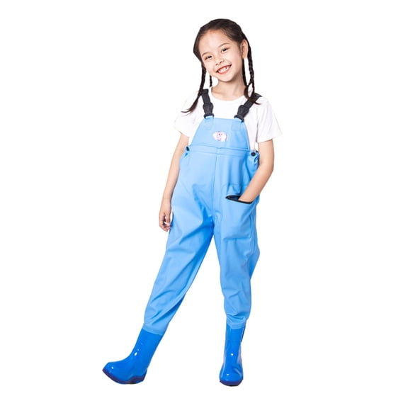 Kids Chest Waders With Boots Youth Waterproof Fishing Wader With Pockets Fishing And Hunting Waders For Toddler Children Blue 4-5 Years