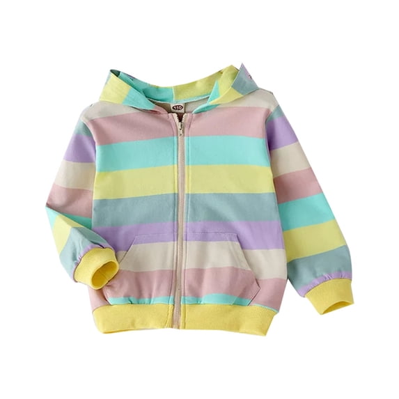 OOOUM Kids Colorful Stripe Zip Hoodie Front Pocket Soft Long Sleeve Pullover Boys Girls Casual Sweatshirt Jacket Yellow 2-3 Years