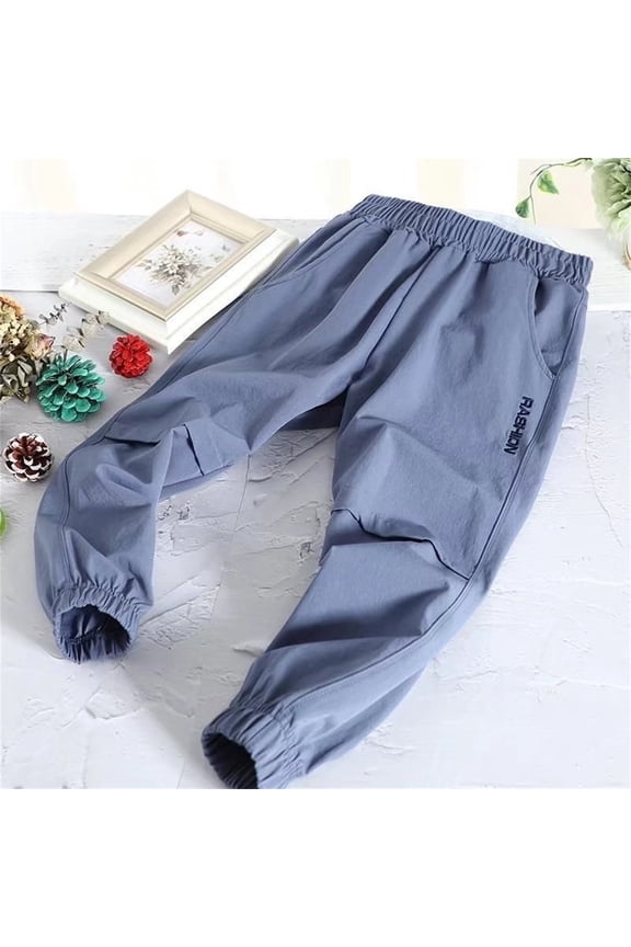 Boys Joggers Pants Elastic Waist Track Pants With Pockets Sports Exercise Summer Trousers For Kids Blue 2-3 Years