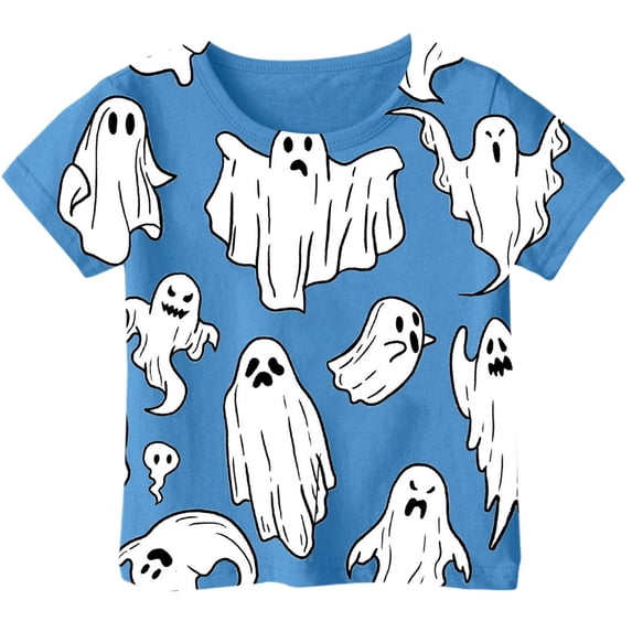 OOOUM Kids Ghost Graphic T Shirts Halloween Short Sleeve Shirt Casual Comfortable Top Tees 8-9 Years