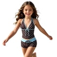 thumbnail image 1 of OOOUM Kids Girls Printed Tankini Swimwear 2 Piece Halter Tie Top & Drawstring Shorts Quick Dry Upf Protection Beach Bathing Suit Light Blue 7-8 Years, 1 of 5