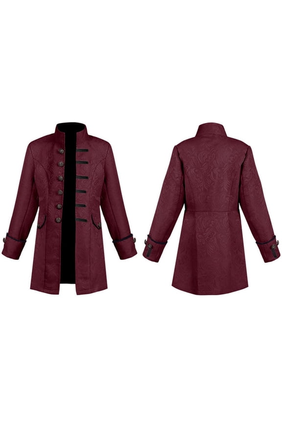 Kids Jacquard Stand Collar Coat Decorative Button Down Long Sleeve Long Jacket Textured Pattern Modern Fit Formal Outfits Tops 12-14 Years