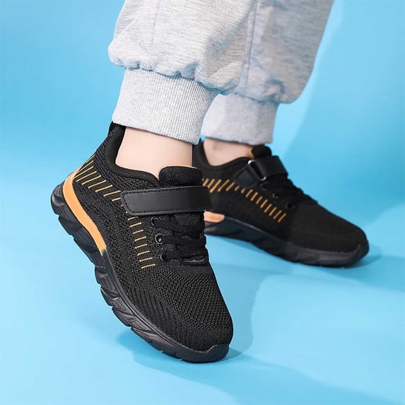 OOOUM Kids Knit Mesh Sneakers Shock Absorbing Lightweight Outdoor Sports Shoes Non Casual Daily Children Athletic Shoes Orange US:7.5/13.5-14 Years