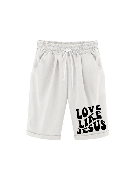 Kids Letter Print Casual Shorts Elastic Drawstring Waist Roll Cuff Shorts With Side Pockets Lightweight Loose Summer Bottoms White 9-10 Years
