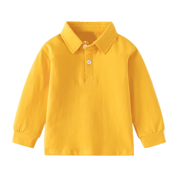 OOOUM Kids Long Sleeve Polo Shirts Solid Button Cotton Collared Tops Toddler Soft Classic Outdoor Casual Shirts. Yellow 2-3 Years