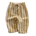 thumbnail image 1 of OOOUM Kids Loose Striped Pants Stretch Drawstring Waist Casual Bottoms Roll Breathable Relaxed Fit Joggers Yellow 110, 1 of 2
