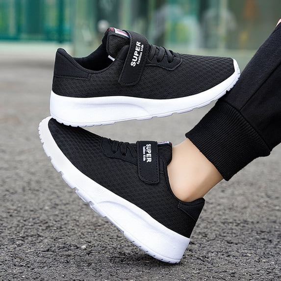OOOUM Kids Mesh Lightweight Sneakers Hook And Loop Walking Shoes Children Running Shoes Breathable Casual Athletic Shoes Black US:13
