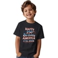thumbnail image 1 of OOOUM Kids Short Sleeve Tees 250Th Anniversary Graphic Crewneck Summer Tops Children Cozy Lightweight Clothes Black 4-5 Years, 1 of 6