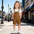 thumbnail image 1 of OOOUM Kids Shorts Overalls Solid Color Shorts Denim Jumpsuit With Pocket Adjustable Straps Casual Fit Summer Vacation Short Rompers Coffee 4-5 Years, 1 of 9