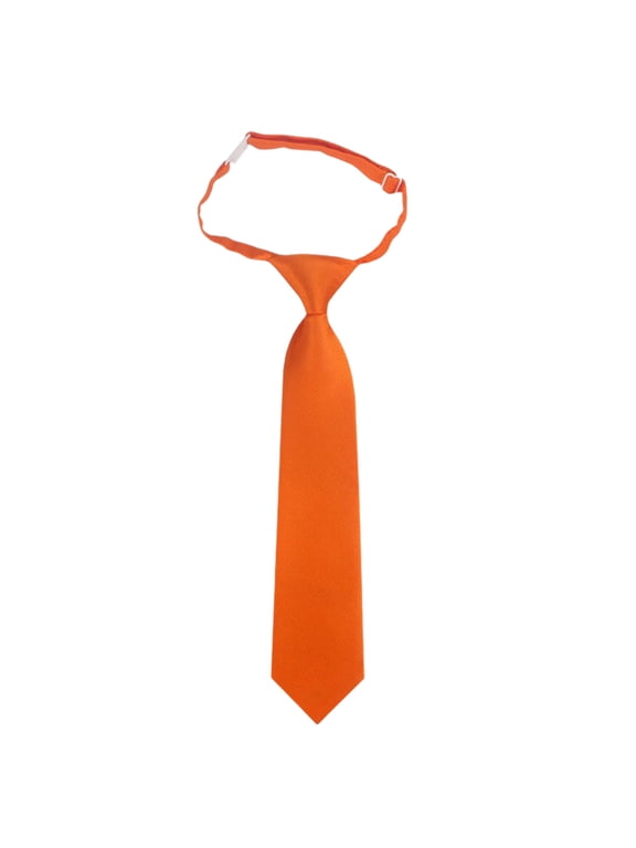 Kids Smooth Satin Solid Color Pre-Tied Necktie Flexible Adjustable Elastic Strap Formal Neckwear Classic Slim Tie Shape Party Accessory Orange One Size
