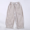 thumbnail image 1 of OOOUM Kids Striped Pants Drawstring Waist Loose Lounge Trousers With Pocket Soft Stretch Comfy Casual Trousers Khaki 4-5 Years, 1 of 6