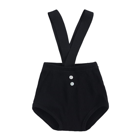 OOOUM Kids Suspender Bloomers Ribbed Knit Solid Color Overalls Shorts For Toddler Baby Soft Stretch Comfy Bodysuit Black 6-9 Months