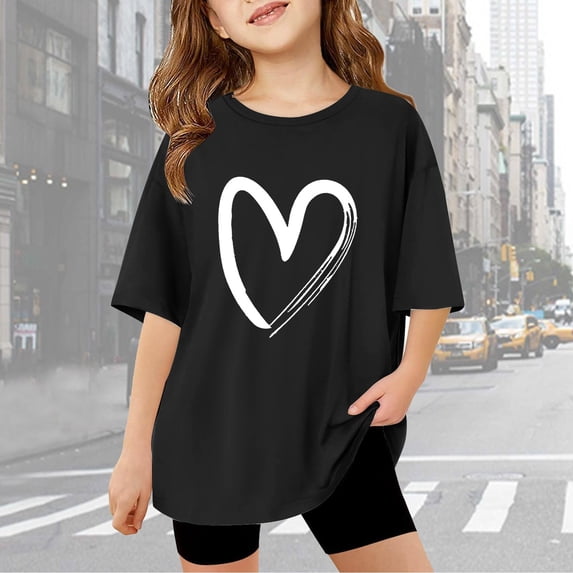 OOOUM Kids T-Shirts Oversized Simple Print Short Sleeve Summer Tops Fashionable Casual Crewneck Tee Tops Black 9-10 Years