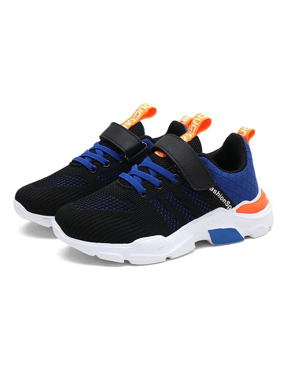 Kids Running Sneakers Lightweight Cushioned Platform Hook Loop Breathable Outdoor School Athletic Walking Shoes Blue