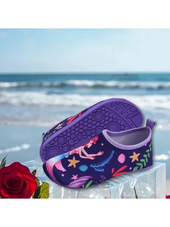 Kids Water Shoes Quick Dry Stretch Beach Swim Kids Aqua Socks Non Slip Lightweight Pool Children Water Socks Dark Purple US:9.5/3 years-4 years
