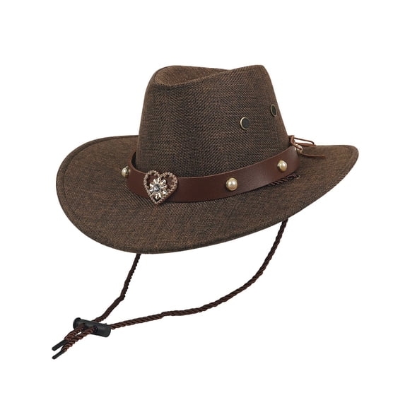 OOOUM Kids Woven Cowboy Hats Adjustable Chin Strap Outdoor Western Hats Boys Girls Western Straw Cowgirl Hat One Size