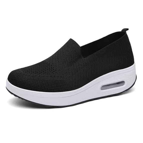 OOOUM Knit Walking Shoes For Women Slip-On Comfort Air Cushion Casual Shoes Platform Knit Slip On Shoes Black US:5.5