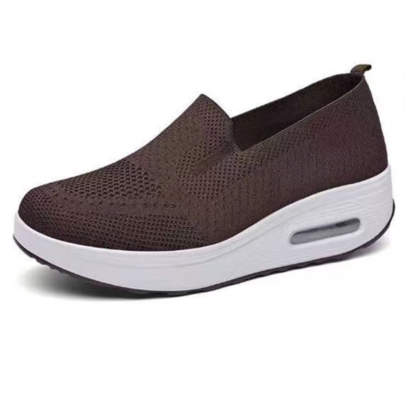 OOOUM Knit Walking Shoes For Women Slip-On Comfort Air Cushion Casual Shoes Platform Knit Slip On Shoes Coffee US:6.5