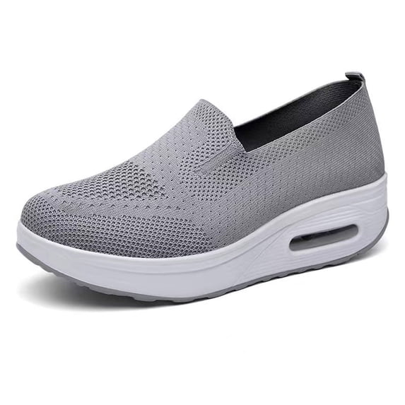 OOOUM Knit Walking Shoes For Women Slip-On Comfort Air Cushion Casual Shoes Platform Knit Slip On Shoes Grey US:8