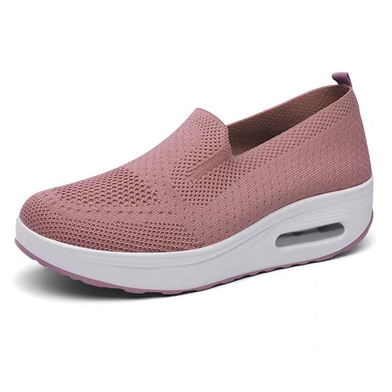 OOOUM Knit Walking Shoes For Women Slip-On Comfort Air Cushion Casual Shoes Platform Knit Slip On Shoes Pink US:12