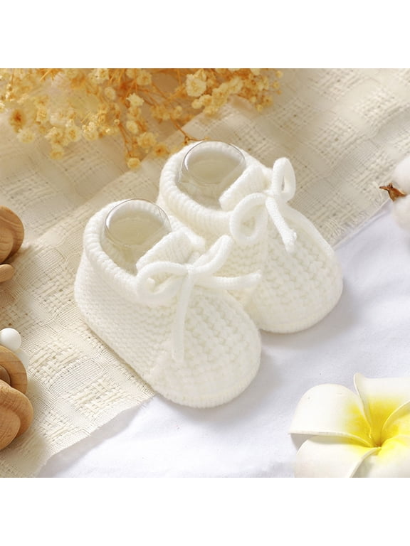 Knitted Baby Booties For Newborns Comfortable Soft Infant Shoes Warm Socks Bow Detail Casual Winter First Walker Shoes White US:3.5/3-6 Months