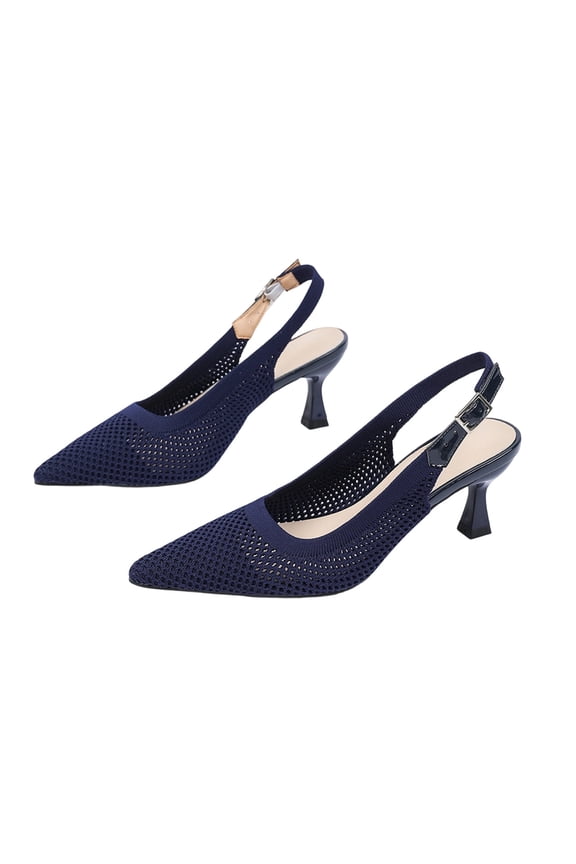 Knitted Slingback Pumps For Women Comfortable Lightweight Breathable Kitten Heels Non Slip Adjustable Pointed Toe Kitten Heels Navy US:9.5