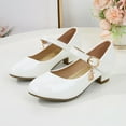 thumbnail image 1 of OOOUM Leather Girls Mary Jane Heels Buckle Strap Low Heel Toddler Performance Shoes Round Toe Formal Elegant Kids Party Dress Shoes White US:4/12-12.5 Years, 1 of 5