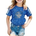 thumbnail image 1 of OOOUM Little Girls Short Sleeve T-Shirt Regular Crewneck Glitter Print Tops Modest Fashionable Summer Tees Blue 4-5 Years, 1 of 4