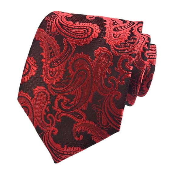 OOOUM Men Jacquard Necktie Smooth Glossy Woven Formal Dress Tie Vintage Paisley Floral Pattern Silk Necktie For Wedding Party Red