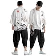 thumbnail image 1 of OOOUM Men Japanese Style 2 Piece Outfit Open Front Kimono Cardigan Drawstring Harem Pants Casual Street Festival Set Light Gray XS, 1 of 4
