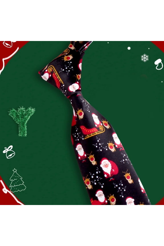 Men'S Christmas Print Ties Silky Smooth Necktie Tie For Festival Holiday Black