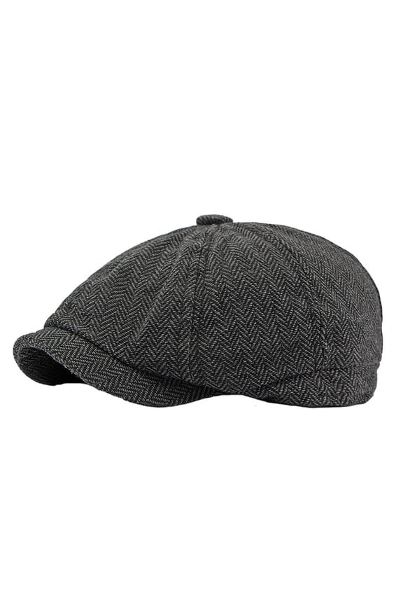 Men'S Herringbone Tweed Newsboy Cap Classic Wool Blend Flat Cap Adjustable Vintage Hat Black
