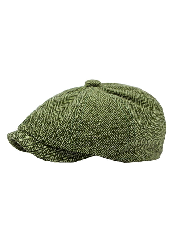 Men'S Herringbone Tweed Newsboy Cap Classic Wool Blend Flat Cap Adjustable Vintage Hat Green