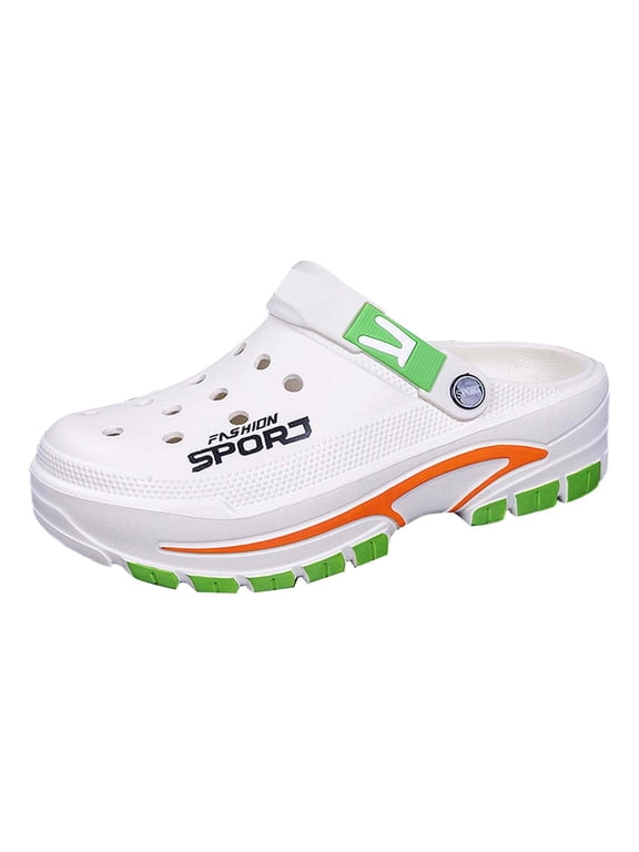 Men Sport Clogs Lightweight Eva Clogs Adjustable Heel Strap Hollow Breathable Platform Slip On Garden Beach Daily Footwear White
