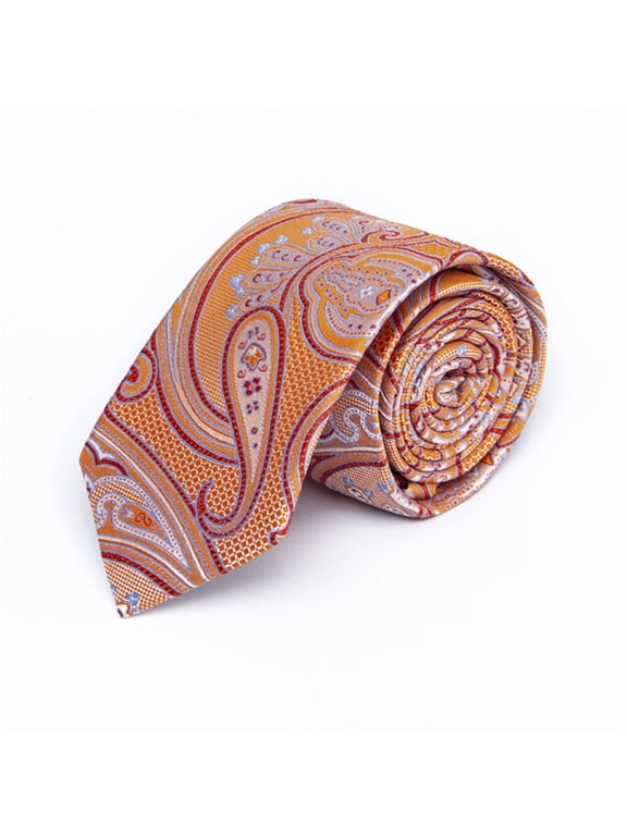Men Vintage Pattern Necktie Smooth Woven Formal Suit Tie Elegant Floral Printed Tie For Wedding Business Prom Party Orange