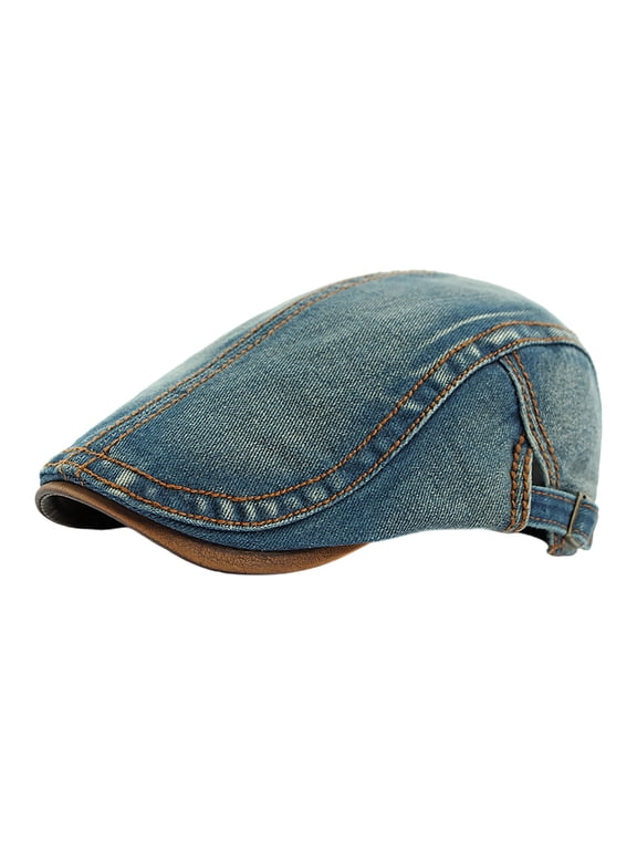 Men Vintage Washed Newsboy Hat Adjustable Metal Buckle Back Strap Retro Denim Flat Cap BU1