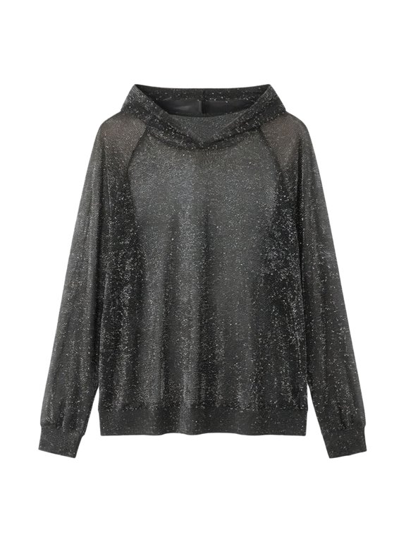 Men's Sequin Mesh Hoodie Shiny Glitter Pullover Sweatshirt Long Sleeve Hooded Top Casual Party Clubwear for Men,XXXL