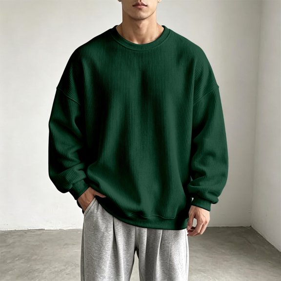 OOOUM Men's Solid Knit Sweatshirt Pullover Relaxed Fit Casual Tops for Everyday Wear,XXXL