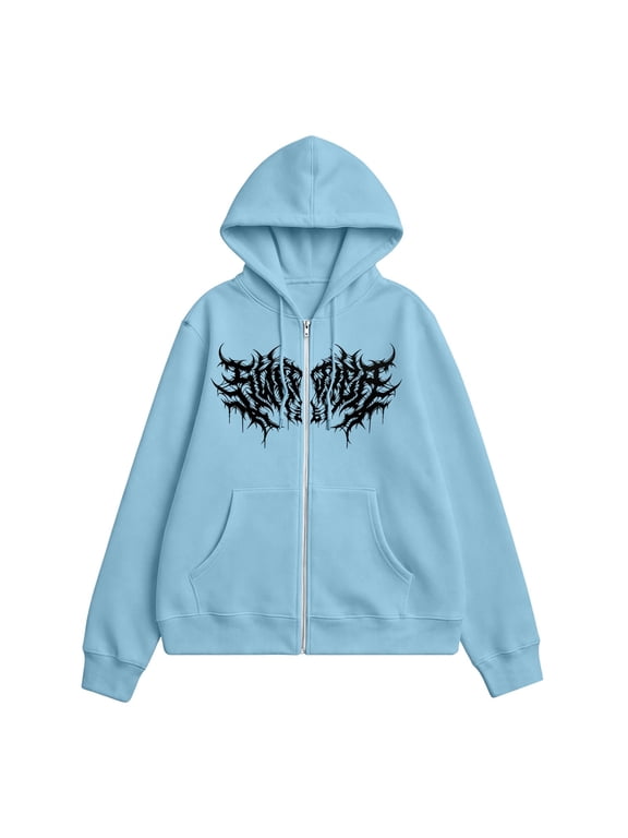 Men's Y2K Full Zip Hoodie Graphic Print Oversized Loose Fit Soft Warm Sweatshirt Jacket Streetwear Top,M