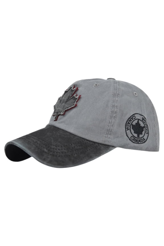 Mens Vintage Baseball Cap Canada Flag Color Block Dad Hat Adjustable Strap Washed Sun Hat Dark Gray One Size