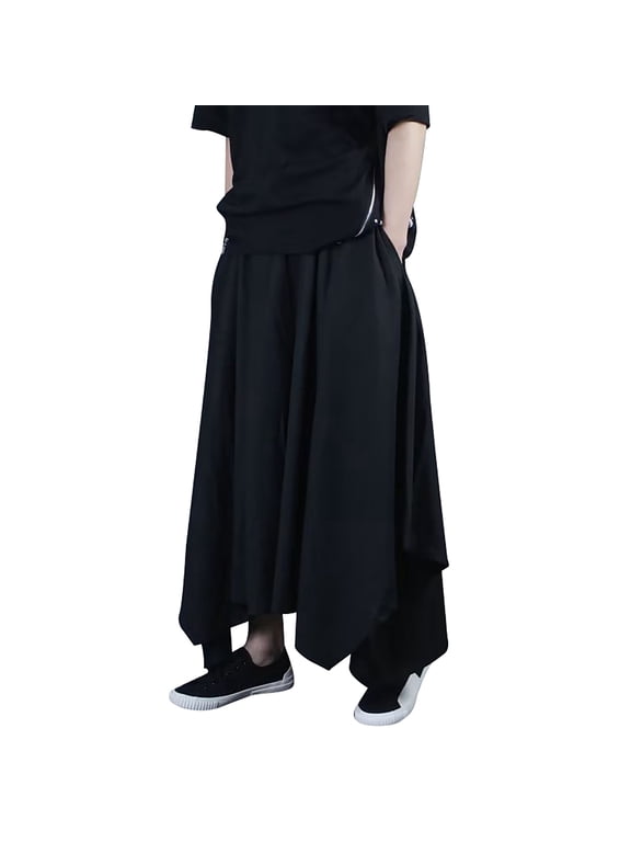 Mens Wide Leg Pants Hakama Style Skirt Pants Draped Asymmetric Flared Trousers Loose Fit Gothic Streetwear Bottoms,L