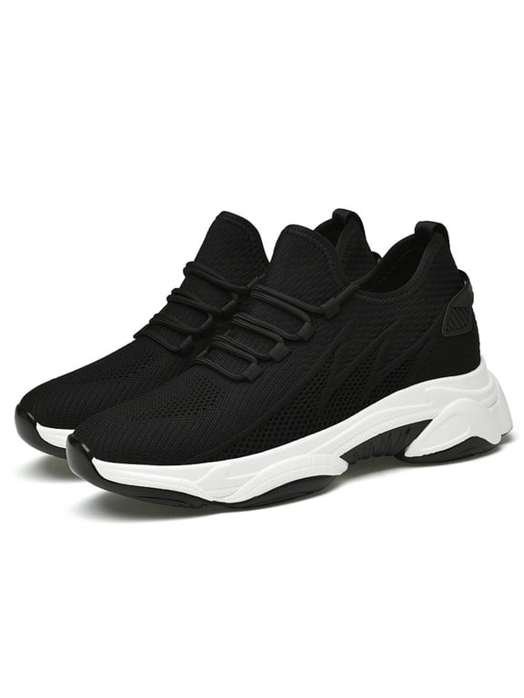 Mesh Breathable Walking Shoes For Men Comfortable Platform Sneakers Lightweight Casual Summer Flats Black US:6.5