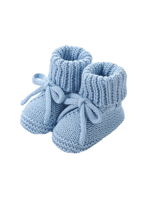 Newborn Knit Booties Soft Sole Non-slip Breathable Knit Baby Sock Shoes Bow Tie Infant First Walkers